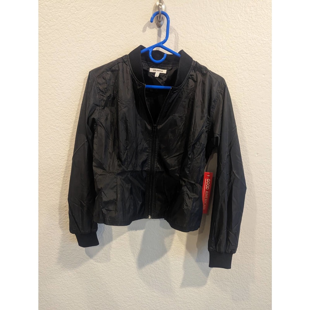 NWT Good American Black, Sheer Windbreaker Bomber Jacket, Size 1